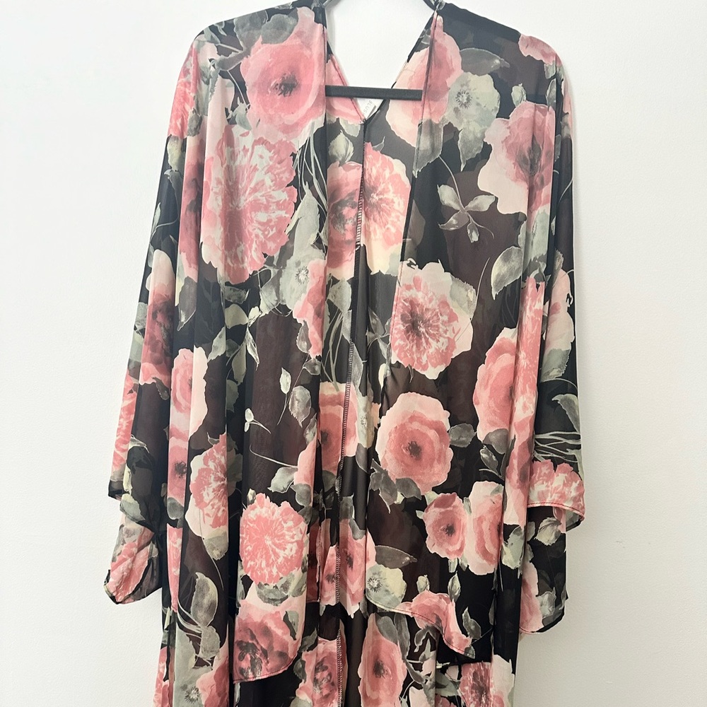 Pink blush Black Floral Chiffon Maternity Kimono